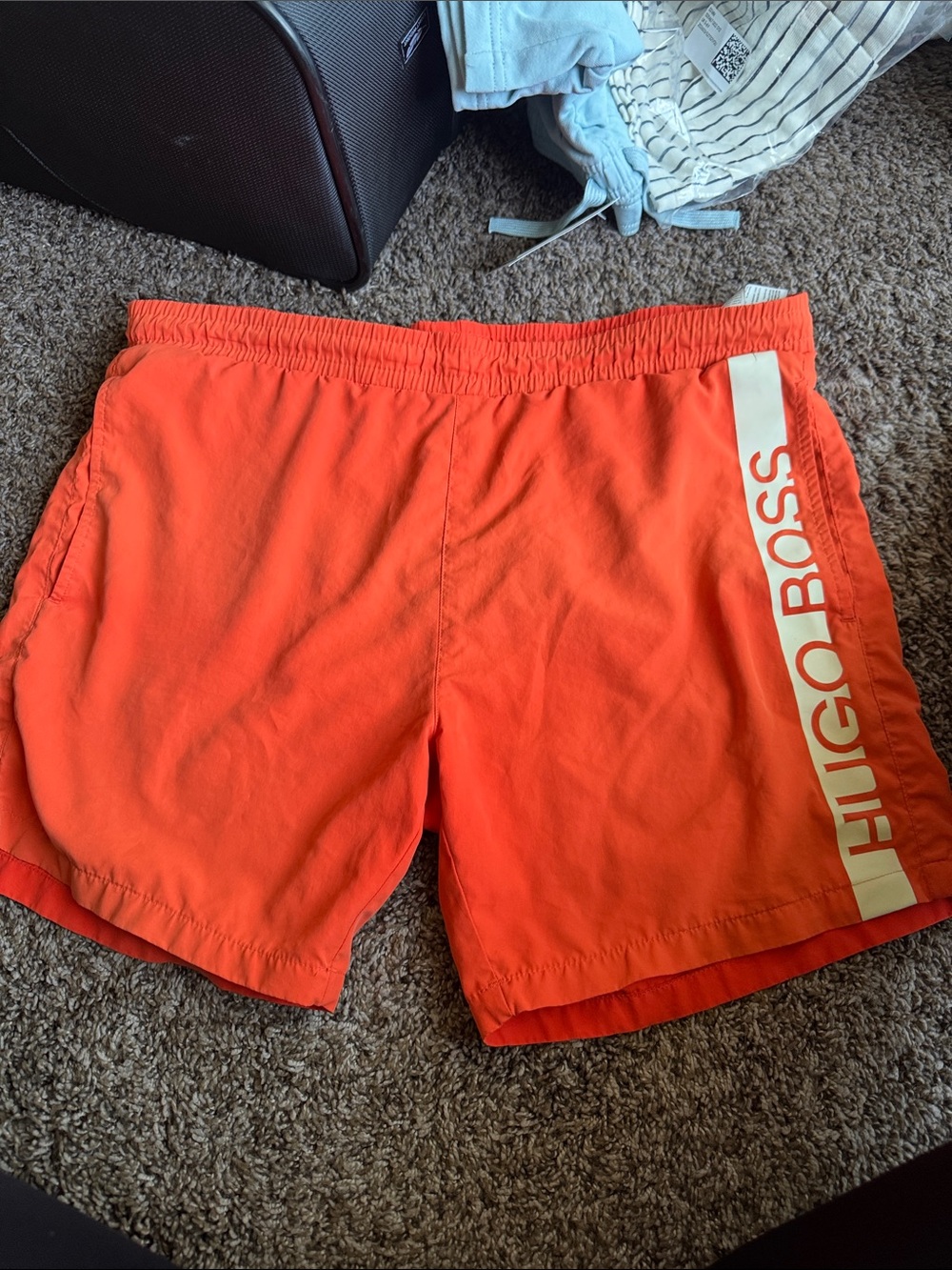 Hugo Boss Bright Orange Athletic Swim Shorts with Side Logo